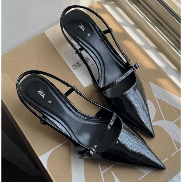 ZARA Faux Patent Leather Slingback Heels NWT 🔥 Pointed Toe Size 8 - Picture 5 of 16